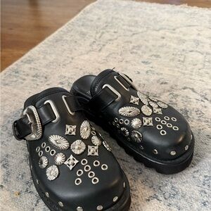 Toga Pulla Black Studded Clog Mules - Stylish Slip-On Shoes